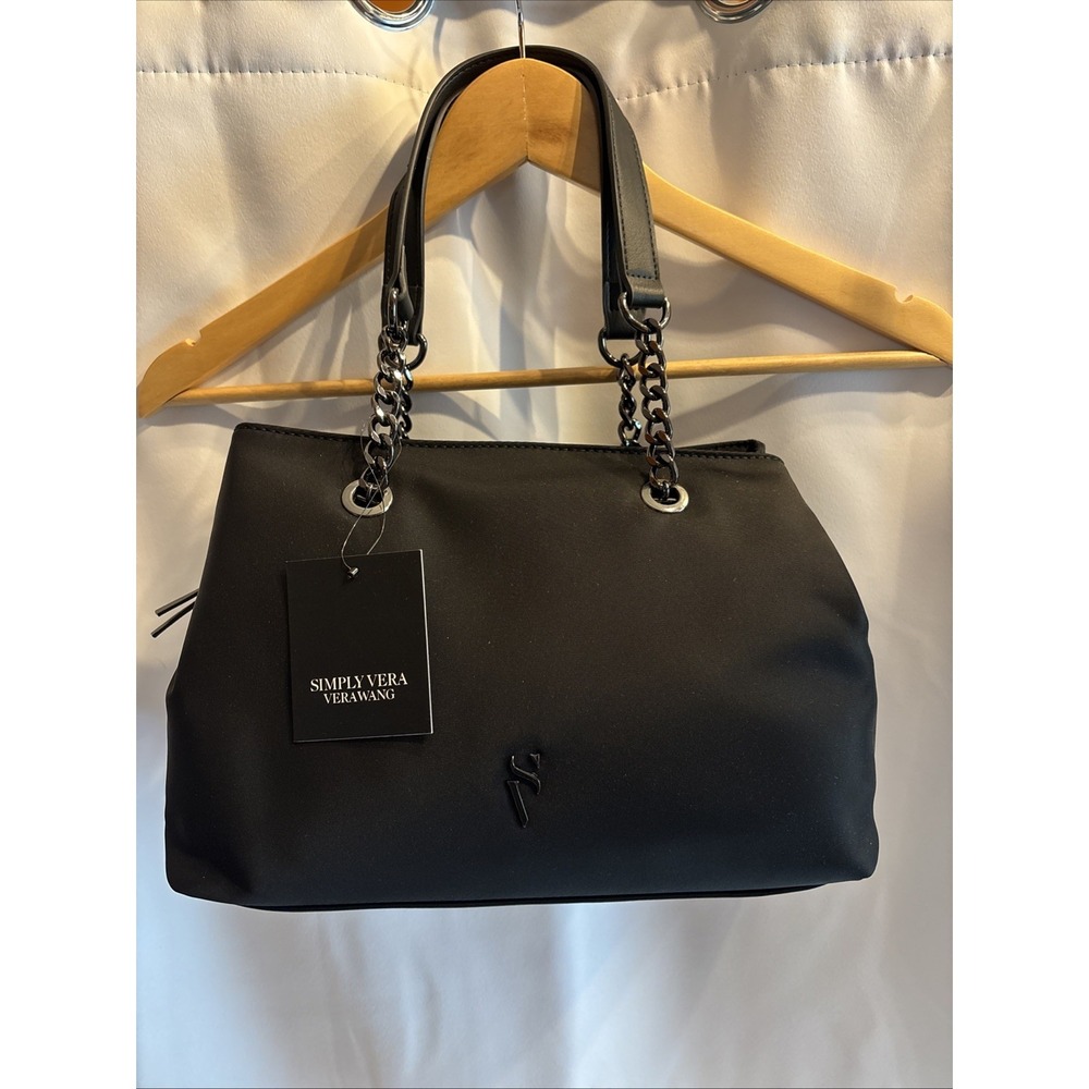 Simply‎ Vera Vera Wang Rose Satchel Bag Black W/Metal Straps Crossbody Strap